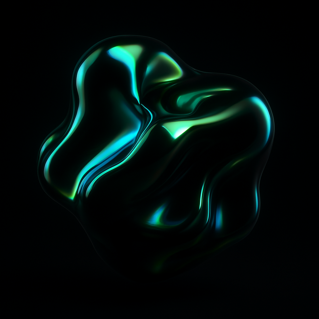 Abstract iridescent render representing the studio's creative identity